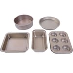 5-Piece Bakeware Set Baking Equipment Non Stick - with Muffin Tray, Oven Tray, Cake Pan, Loaf Pan and Spring Form Cake Tin (Gold)
