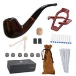 Tobacco Smoking Pipe, KamaLM Wooden Pipe with Pipe Scraper, Stand Holder, Pipe Cleaner, Box and Other Pipe Accessories, Great Gift for Grandfather Father Husband Boyfriend Smoker