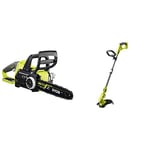 Ryobi OCS1830 18 V 30 cm Bar ONE+ Cordless Brushless Chain Saw & OLT1832 ONE+ Cordless Grass Trimmer, 25-30cm Path (Zero Tool), 18 V, Hyper Green (Battery, Charger and Blade Not Included)
