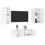vidaXL 4 Piece TV Wall Units with LED White Engineered Wood UK GF0