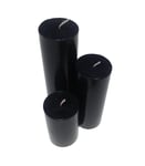 Collumino® Set of 3 Solid Colour Pillar Candles for Church ~ Wedding ~ Dinner ~ Party ~ Christmas ~ Table ~ Gift (Black)