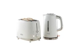 Daewoo Honeycomb Collection, Kettle & Toaster Set, 1.7L Kettle With Matching 2 Slice Toaster, Safety Features, Easy Cleaning, Cohesive Kitchen Set, White