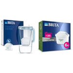 BRITA Carafe Filtrante Verre Bleue (2,5l) incl. 1 cartouche filtre eau robinet MAXTRA PRO All-in-1 & Cartouche Filtre Eau Robinet MAXTRA PRO Expert anti-tartre - Pack de 6