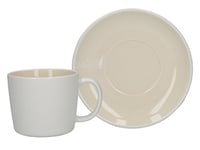 La Cafetière Barcelona Modern-Style Ceramic Coffee Cup and Saucer Set, 300 ml (0.5 Pints) - White, 7.3 x 11.6 x 10.2 cm