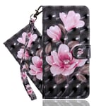 IMEIKONST Case for Nokia 5.3, 3D Painted Effect Shell PU Leather Magnetic Clasp Shockproof Durable bookstyle Card Holder Wallet Stand Flip Cover for Nokia 5.3 Pink Flower Black BX