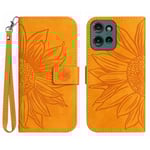 SKALO Motorola Edge 50 Neo 5G Embossed Flower Plånboksfodral i PU-Läder - Gul Gul