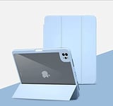Étui Rotatif pour iPad Pro2020 11 Pouces, 2 en 1 - Coque de Protection Transparente Amovible et Semi-Silicone avec Porte-Stylo, Support léger et Mise en Veille Automatique (Bleu)