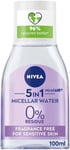 NIVEA MicellAIR Sensitive Micellar Water (100 ml), Fragrance-Free Make-Up Remov