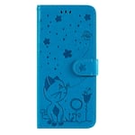 Samsung Galaxy S20 FE Case, Cute Cat & Bee Embossed Shockproof PU Leather Flip Wallet Cover with Magnetic Closure Stand Card Slots TPU Gel Bumper Protective Phone Case for Samsung S20 FE, Blue