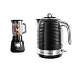 Russell Hobbs 24722 Desire Jug Blender, 1.5 Litre Smoothie Maker and Soup Liquidiser, Matte Black, 650 W & 24361 Inspire Electric Fast Boil Kettle, 3000 W, 1.7 Litre, Black with Chrome Accents