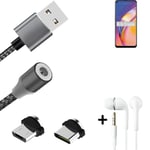 Data charging cable for + headphones Oppo F19 Pro + USB type C a. Micro-USB adap