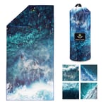 4Monster Microfiber Beach Towel with carry bag Sand Proof Travel Towel 160x80cm Quick Dry Lightweight Towel for Hiking Yoga Gym Sports Swimming Camping Fitness Bath Holiday (Ocean-C, S: (80x160 cm))