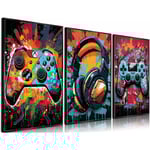3 st. Cool Gaming Väggkonst Retro Videospel Vattenfärg Posters Bilder Färgglada Neon Gamepad Canvas Målningar Tryck 12x16in Oinramade