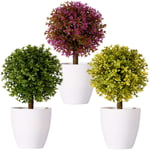 FagusHome 8" Artificial Plants Potted Artificial Boxwood Topiary Tree Artificial Ball Shaped Tree Fake Fresh Green Grass Flower in White Plastic Pot for Home Décor – Set of 3 (Multi)