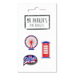 Iconic British Pin Badges x3   London Eye, Phone Box & 'OMG'   UK Seller