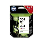 HP 304 Original Black & Tri-Colour Ink Cartridge Multipack 3JB05AE - 2 Pack