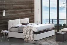 Talamo Italia - Lit double Noemi, Lit coffre avec revêtement en simili cuir, 100% Made in Italy, Ouverture frontale, adapté pour matelas 120x190 cm, Blanc