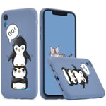 Idocolors Cute Penguin Case for iPhone Xs Max Blue Liquid Silicone with Soft Microfiber Cloth Lining Cushion Soft Bumper Protective Cover Slim Gel Rubber Anti-Dirty Cartoon Animal Phonecase
