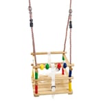 Wooden Baby Swing Seat with Safety Harness and Fun Play Beads Nursery Cradle