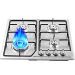 Cuisinière à gaz naturel en acier inoxydable - 58 x 50 cm - Argenté - Cuisinière à gaz - 4 brûleurs - Flammes - 23' - Gaz propane - Cuisinière à gaz