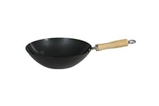 Dexam 12108412 Non-Stick Steel Wok with Wood handle-12 (30cm), Carbon