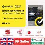 Norton 360 Advanced Antivirus + VPN 2024 10 Devices 1 Year  POSTAL Delivery