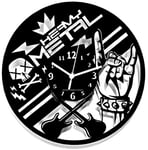 Instant Karma Clocks Wall Clock ➤ Heavy Metal Guitar Music Keyboard Drummer, Wood, Black, Ø12inch