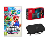Nintendo Switch (Neon Red & Blue), Super Mario Bros. Wonder & Nintendo Switch Case (Black) Bundle, Red,Blue
