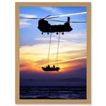 Military UK British Chinook Helicopter Royal Marines Artwork Framed Wall Art Print A4