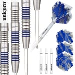 Unicorn Steel Tip Darts Set | Gary 'The Flying Scotsman' Anderson Silver Star | 80% Natural Tungsten Barrels with Blue Accents | 22 g