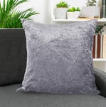 Cushion Covers 17” x 17 “, Super Soft Silky Crushed Velvet Silver Grey Cushions Covers for Sofa Bed Throws