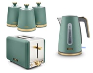 Tower Cavaletto Jade Jug Kettle 2 Slice Toaster & Canisters Matching Set Green