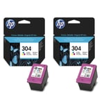 2x Original HP 304 Colour Ink Cartridges For DeskJet 3750 Inkjet Printers
