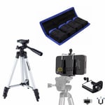 MK Video Camera Camcorder Tripod Stand + Phone Clip Holder + Nylon Battery Pouch