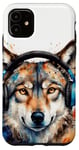 iPhone 11 Wolf Headphones Music Colorful Animal Art Print Graphic Case