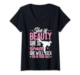 Womens She Is Beauty She Is Grace She Will Kick You In The Face V-Neck T-Shirt