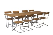 Grythyttan Stålmöbler B25 matgrupp Teak/galvat 8 stolar & 2 bord 120 x 70 cm
