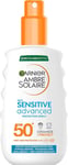 Garnier Ambre Solaire SPF 50+ Sensitive Advanced Sun Cream Spray, Factor 50, Wat