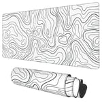 KOAIWPAE Desk Mat, White Topographic Contour Map Extended Gaming Mouse Pad Large, 35.4"x15.7" Big Mouse Pad with Non-Slip Base and Stitched Edge, Long Computer Keyboard Mouse Mat for Home Office Work