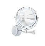 WENKO Miroir grossissant x5 avec Bras télescopique Lumi, Miroir Maquillage LED Mural sans perçage Power-Loc®, Ø 17,5 cm, Acier, 25,5x32x4-35 cm, chromé