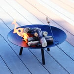 Fire Pit Bowl With Legs Steel Hammered Black Finish 52cm With Legs Iron Poker