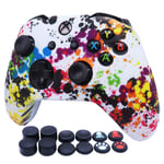 XBOX ONES Controller Cover Silicone RALAN,Silicone Gel Controller Cover Skin Protector Compatible For XBOX ONES Controller (Black Pro Thumb Grip x 8 ,Cat + Skull Cap Cover Grip x 2) (Colorful white)