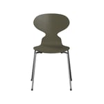 Fritz Hansen Myran 3101 stol olive green, målad ask, kromat stålstativ