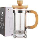 Sivaphe French Press Coffee Maker, Cafetiere Coffee Plunger 350ml 12oz 1-2 Cup, Small Tea Press Borosilicate Glass with Bamboo Handle