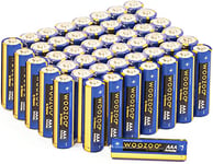 Woozoo, Piles alcalines AAA (paquet de 48), 1.5V, 1250mAh, Puissance longue durée, Durée de vie de 10 ans, Pour les petits appareils électriques - Dry Cell Battery LR03 - Bleu