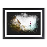 Big Box Art Lighthouse by The Coast Paint Splash Framed Wall Art Picture Print Ready to Hang, Black A2 (62 x 45 cm)