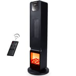 Electric Heater Energy Efficient, Ceramic Tower Fan, Fire place, Black - Nuovva