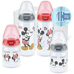 Nuk Disney Mickey Mouse Set de démarrage avec biberon 4 biberons anti-coliques (2 x 150 ml et 2 x 300 ml) avec contrôle de la température et affichage en silicone BPA