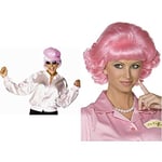 Smiffys Women's Grease Pink Ladies Jacket, Size:S, Colour: Pink, 28385S & Frenchy Wig - Pink