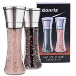 Professional Stainless Steel Salt and Pepper Grinder Set Manual Spice Adjustable Coarseness with Five Grinding Level Pepper Mill Grinders Shakers Gift Set (Pack of 2) (Tall)